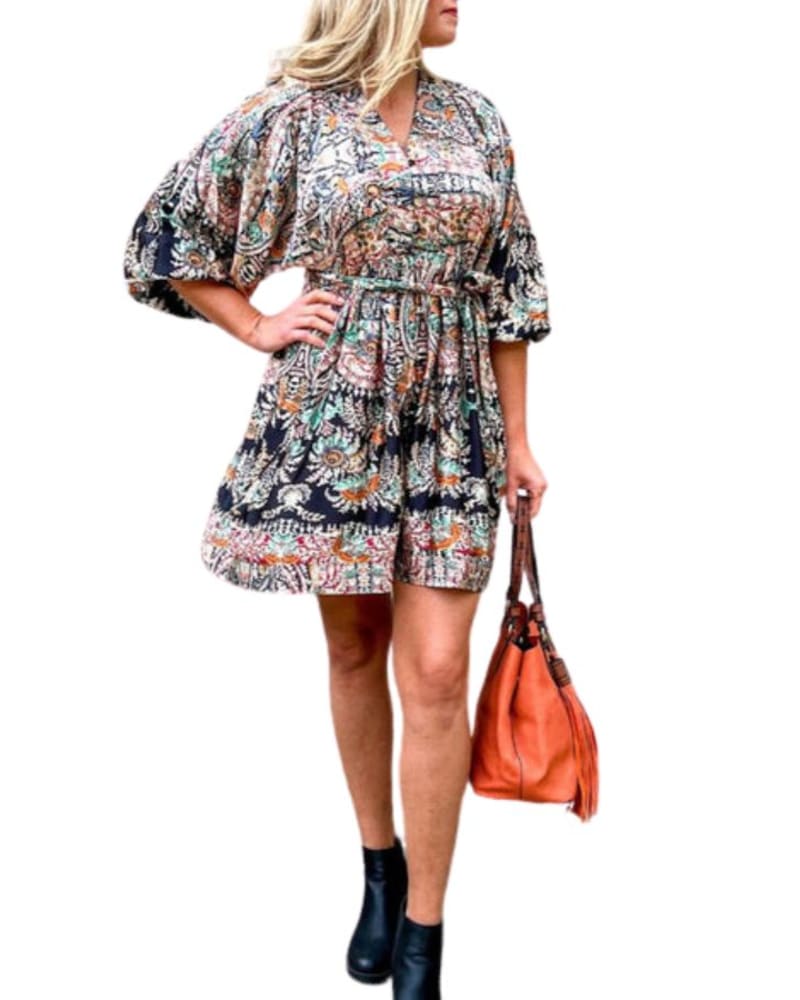 Front of a model wearing a size L Woven Dress in Black Sigrid in Black Sigrid by MOLLY BRACKEN. | dia_product_style_image_id:360851